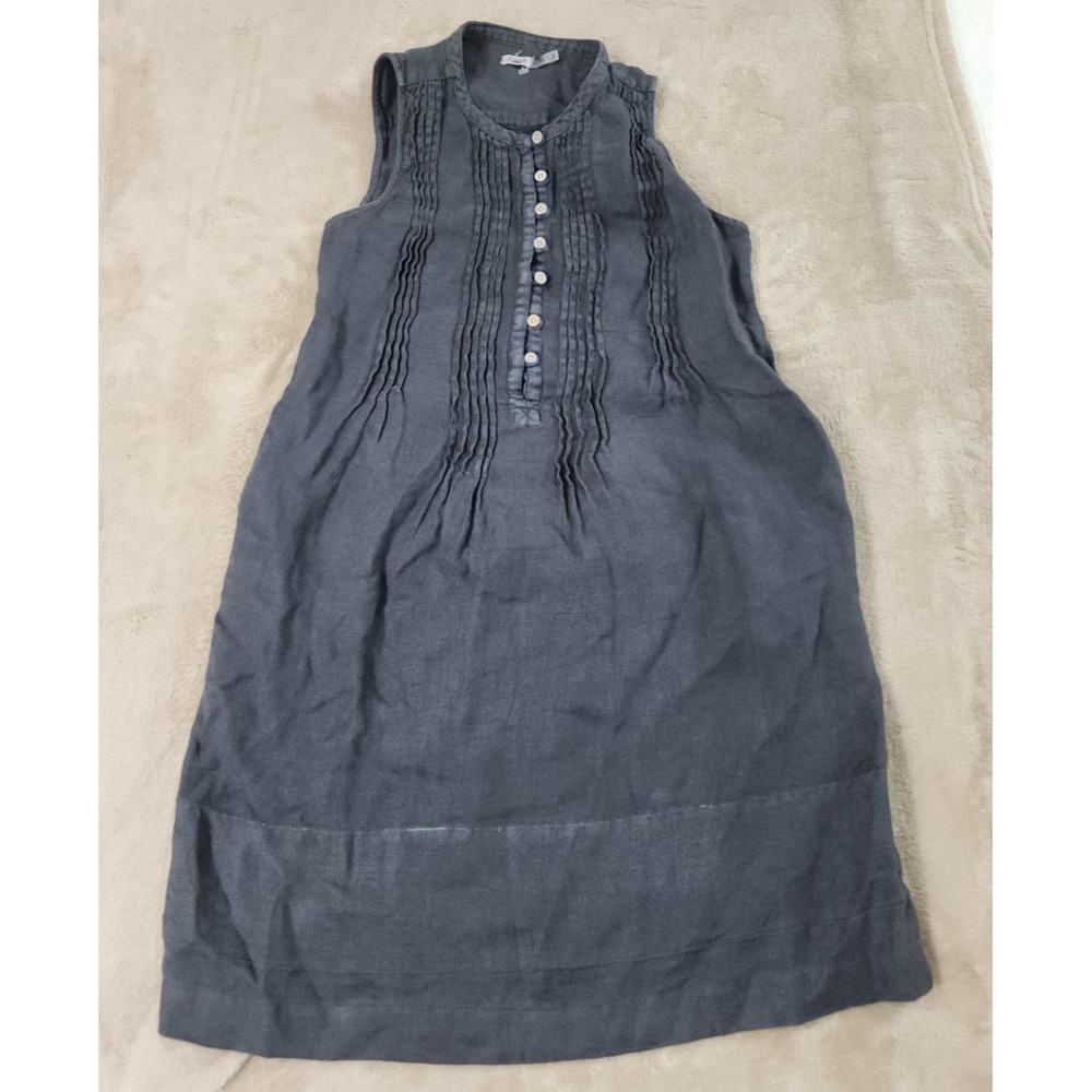 Faherty Isha Mini Dress Womens‎ XS Gray Ruffle 100% Linen Button Sleeveless EUC